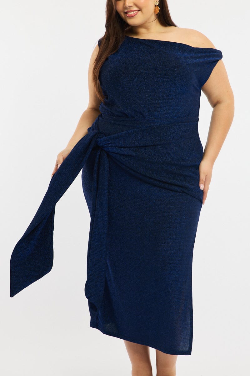 Blue Metallic Maxi Dress One Shoulder for YouandAll Fashion