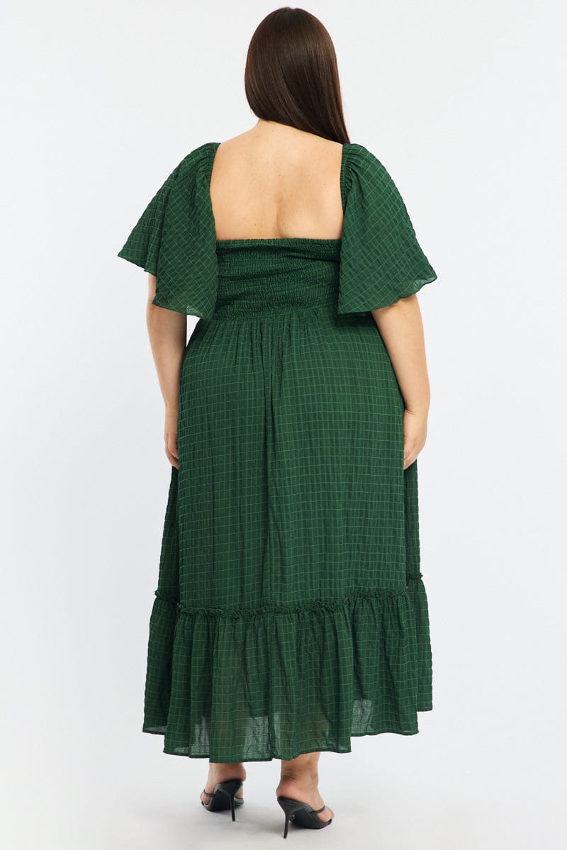Green Maxi Dress Short Sleeve Ruched Bust Textured for YouandAll Fashion