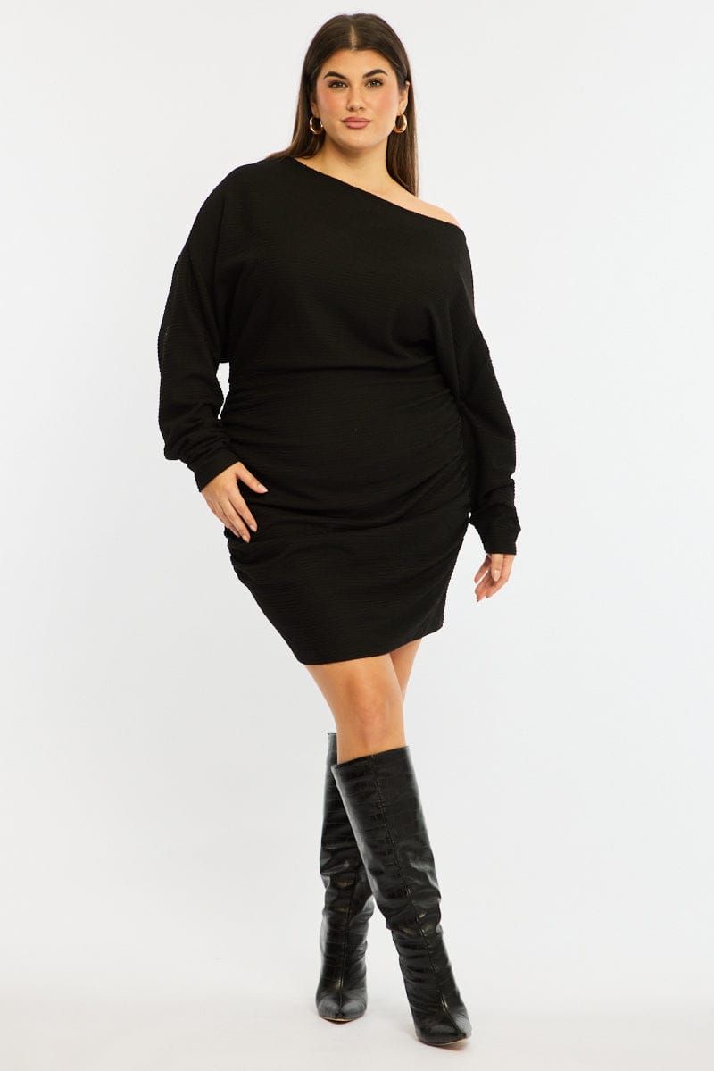 Black Mini Dress Long Sleeve Bat Wing for YouandAll Fashion