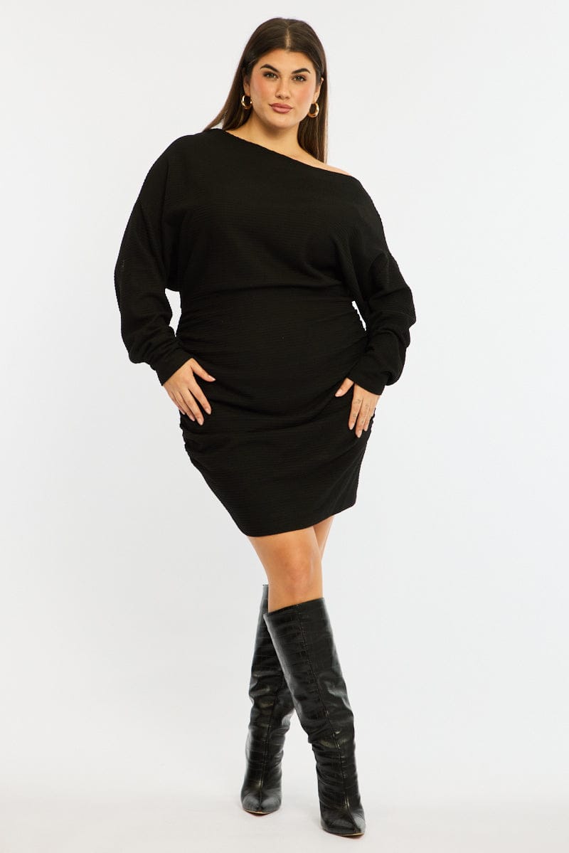 Black Mini Dress Long Sleeve Bat Wing for YouandAll Fashion