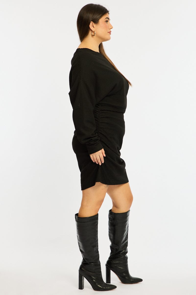 Black Mini Dress Long Sleeve Bat Wing for YouandAll Fashion