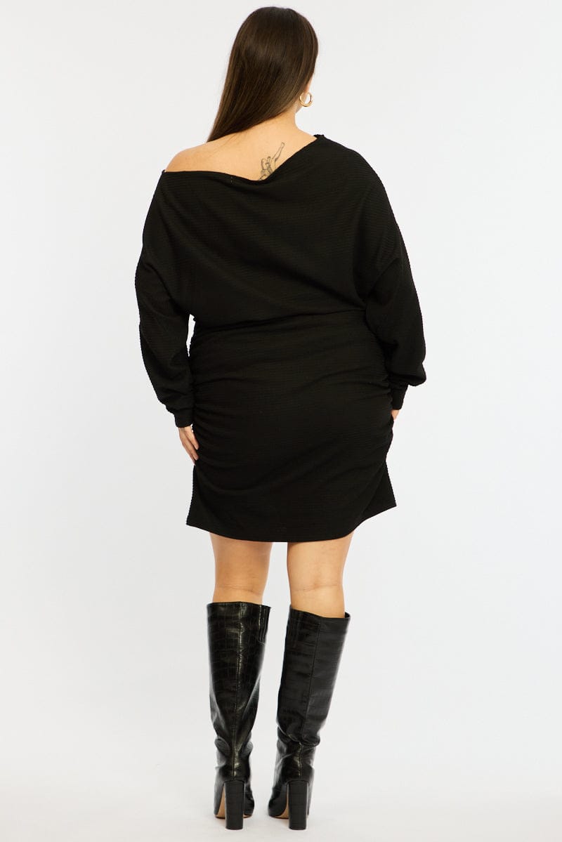 Black Mini Dress Long Sleeve Bat Wing for YouandAll Fashion