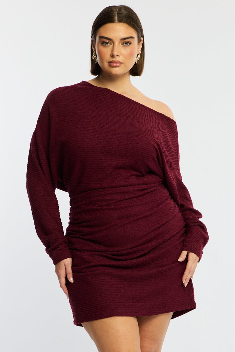 Red Mini Dress Long Sleeve Bat Wing for YouandAll Fashion