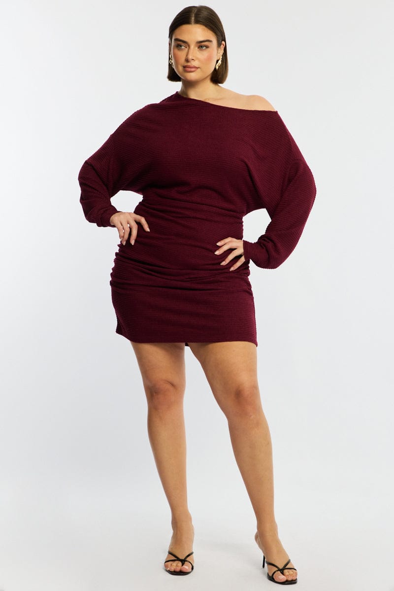 Red Mini Dress Long Sleeve Bat Wing for YouandAll Fashion