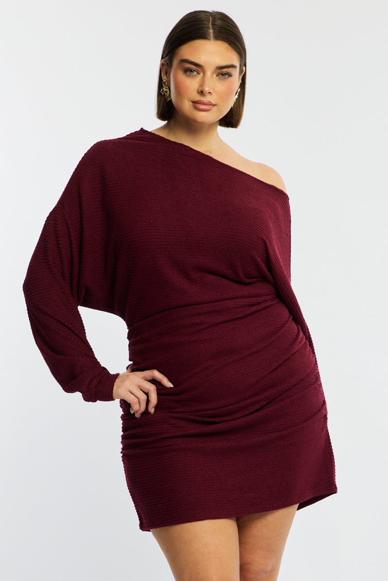 Red Mini Dress Long Sleeve Bat Wing for YouandAll Fashion
