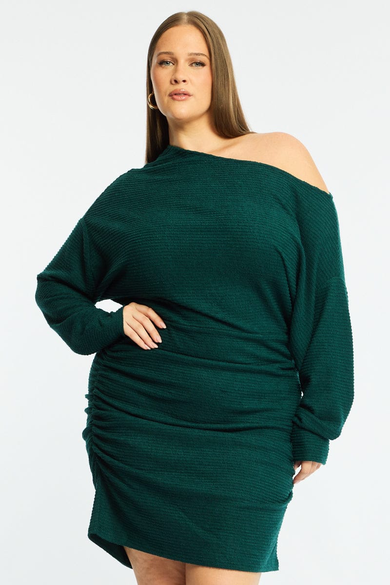 Green Mini Dress Long Sleeve Bat Wing for YouandAll Fashion