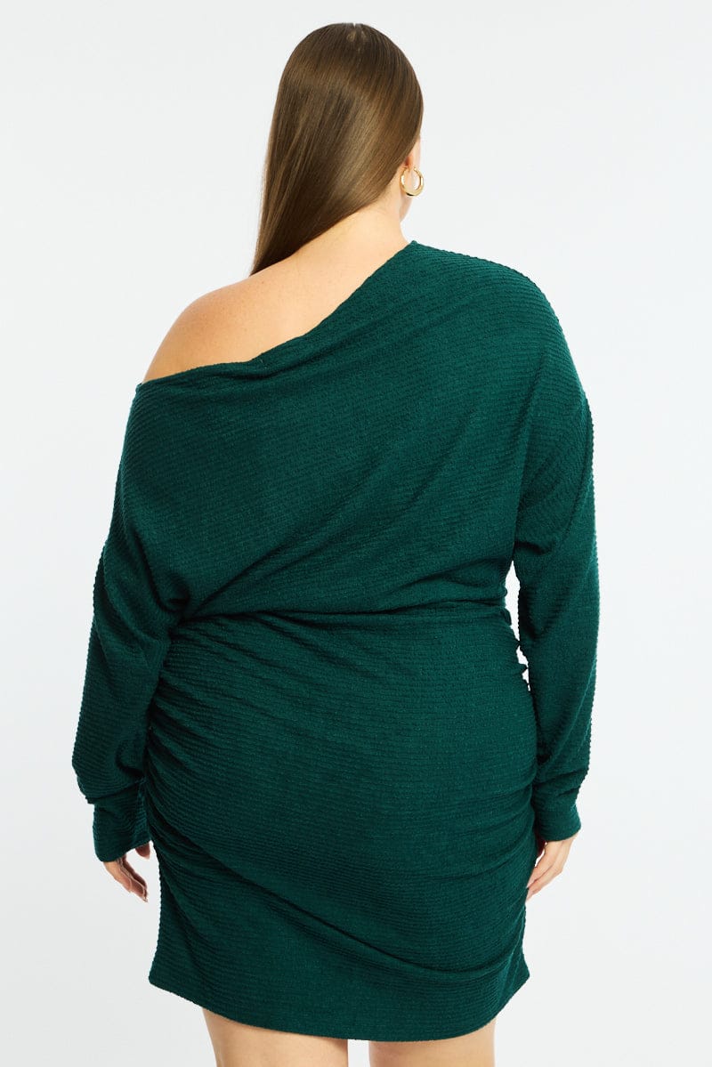 Green Mini Dress Long Sleeve Bat Wing for YouandAll Fashion