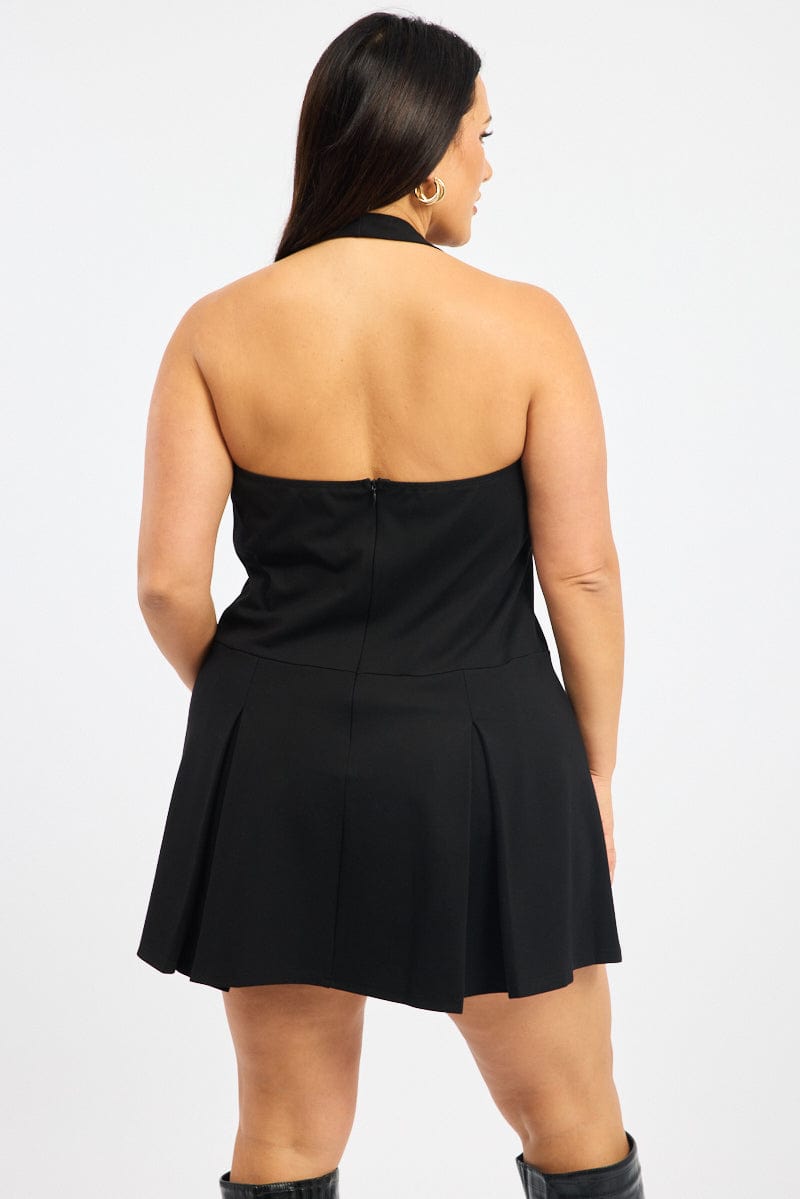 Black Halter Neck Pleated Minidress for YouandAll Fashion