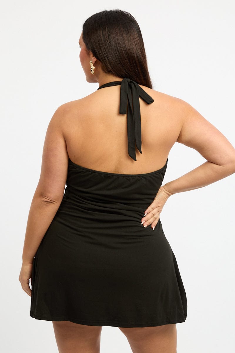 Black Jersey Halter Ruched Minidress for YouandAll Fashion