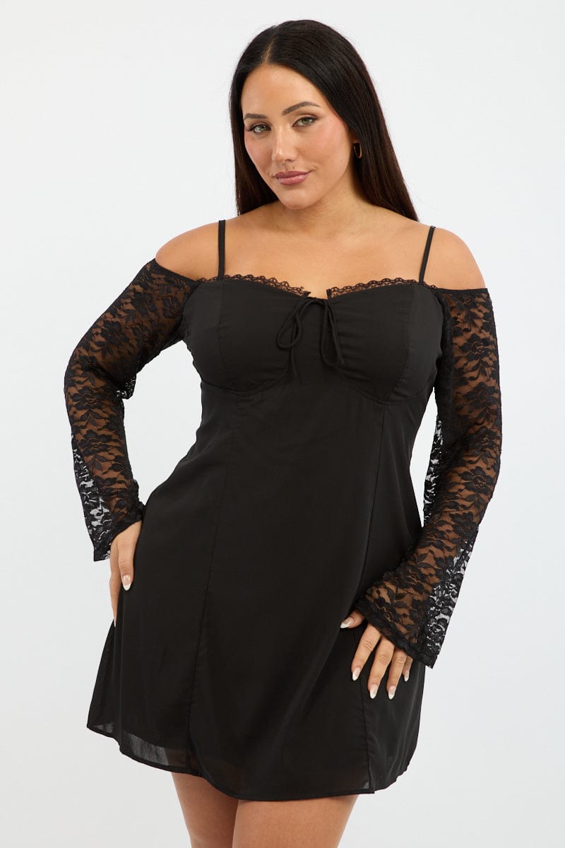 Black Lace Sleeve Minidress for YouandAll Fashion