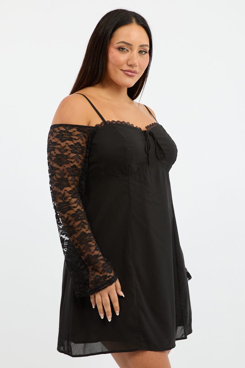 Black Lace Sleeve Minidress | You & All Black Lace Sleeve Minidress | You & All