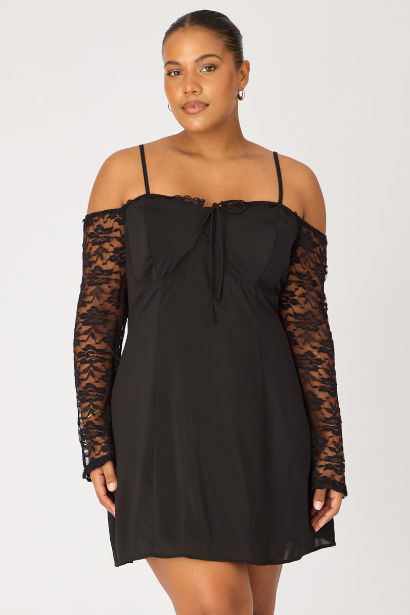 Black Skater Dress Long Sleeve Lace for YouandAll Fashion