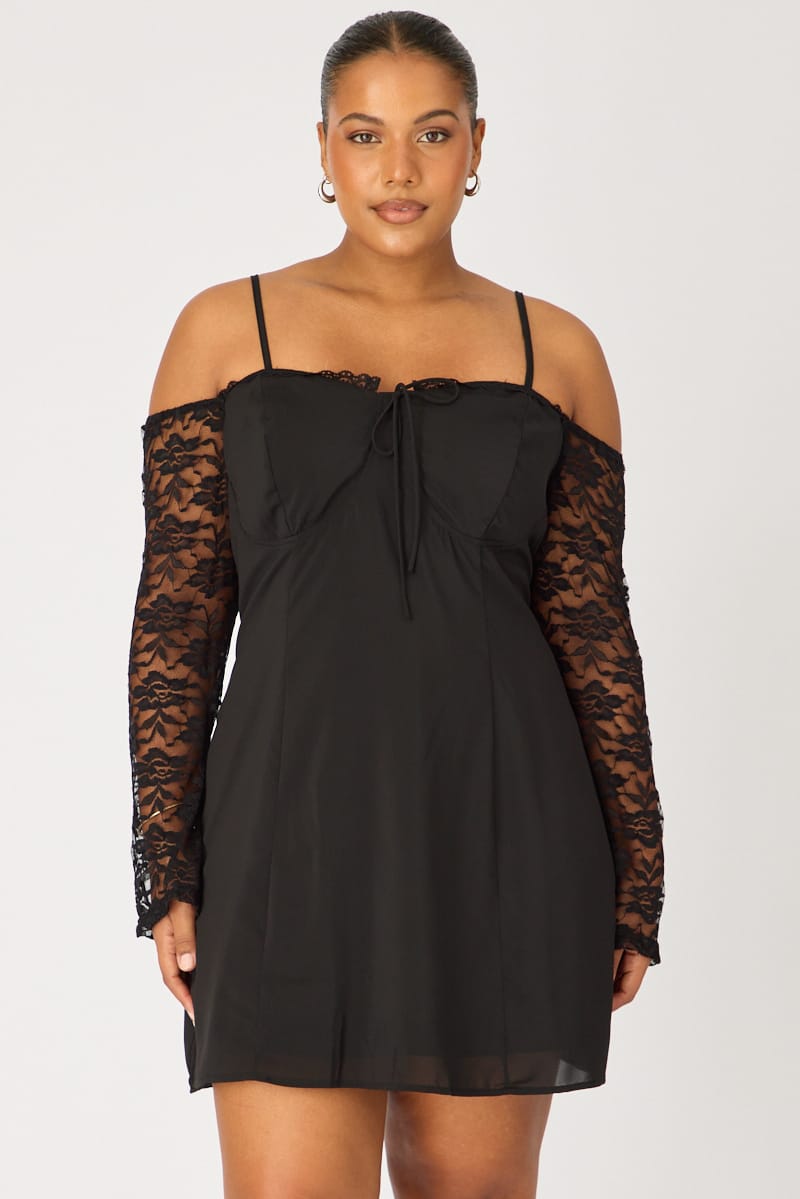Black Skater Dress Long Sleeve Lace for YouandAll Fashion
