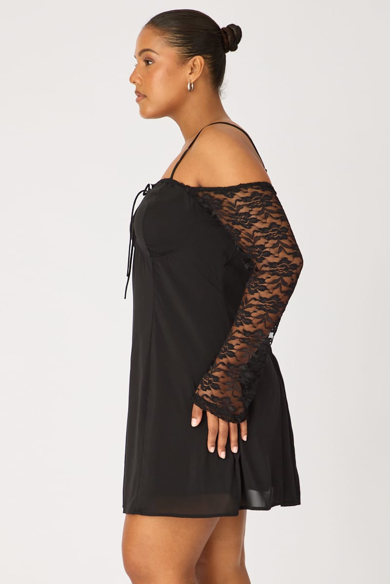 Black Skater Dress Long Sleeve Lace for YouandAll Fashion