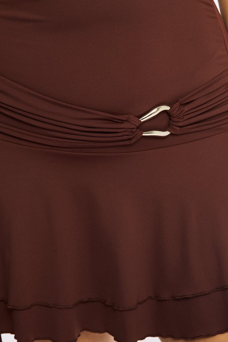 Brown Mini Dress Off Shoulder for YouandAll Fashion