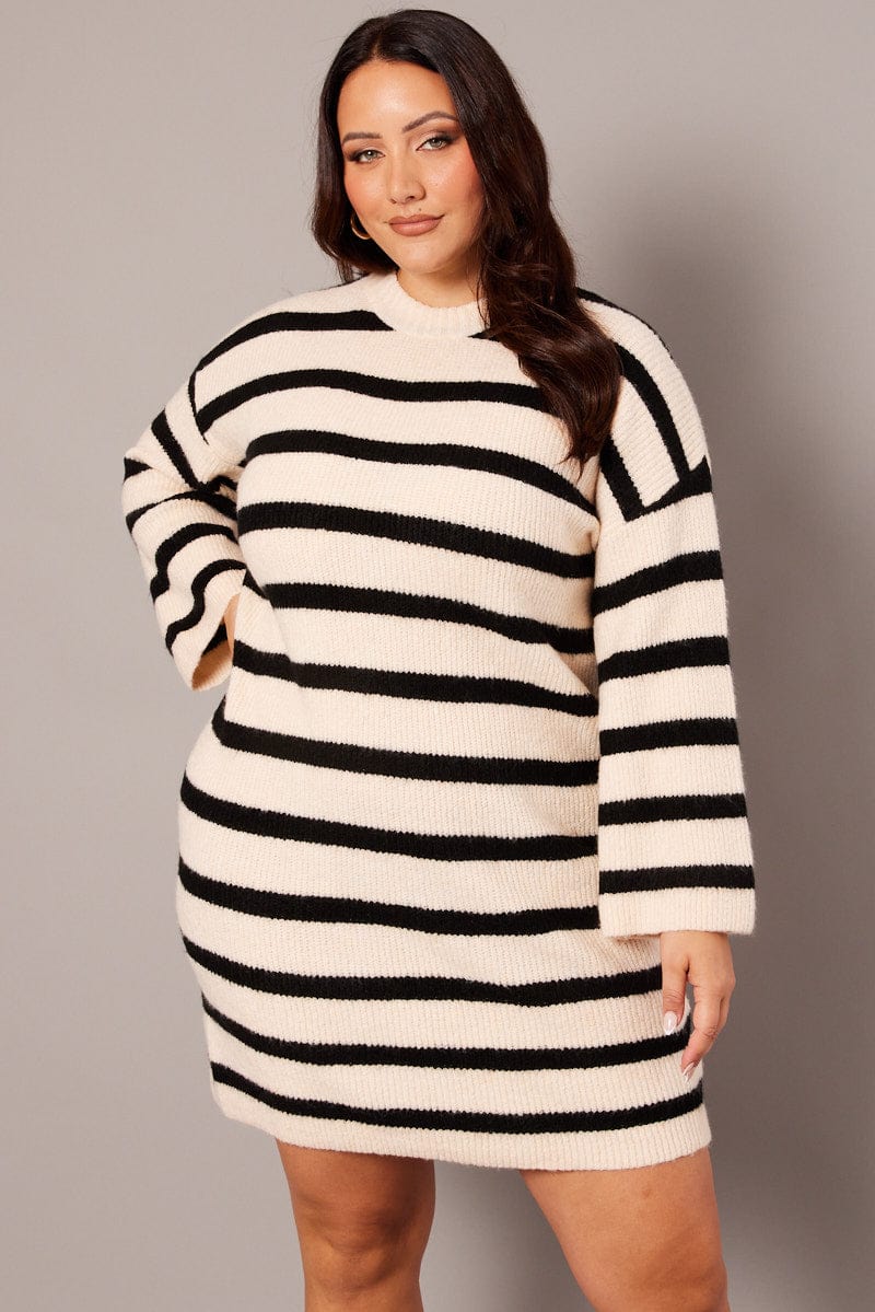 Black Stripe Stripe Sweater Dress for YouandAll Fashion