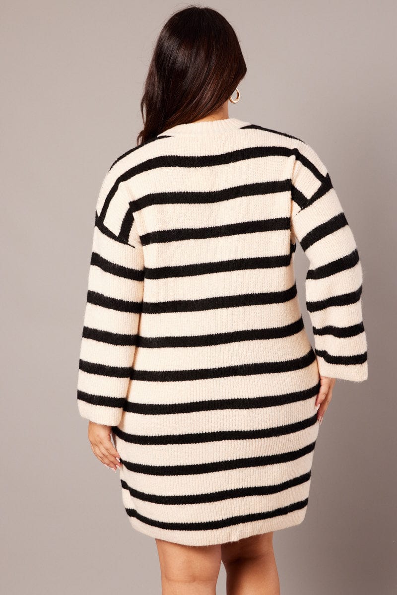 Black Stripe Stripe Sweater Dress for YouandAll Fashion