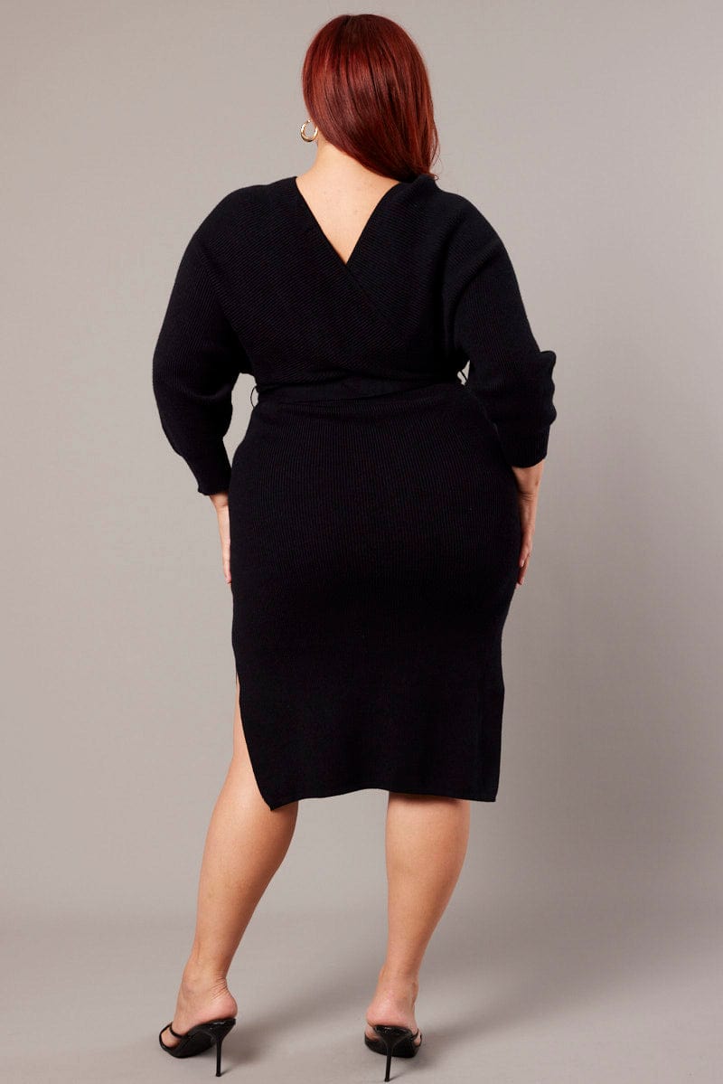 Black Knit Knee Length Dress for YouandAll Fashion