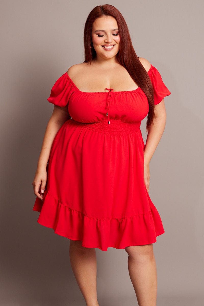 Red Gathered Bust Tie Front Shirred Waist Minidress for YouandAll Fashion