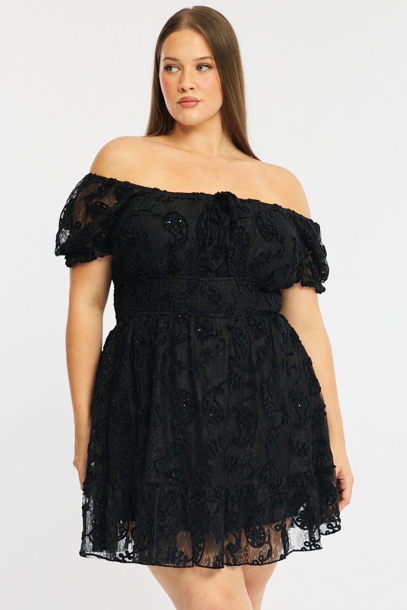 Black Skater Dress Short Sleeve Lace | You & All Black Skater Dress Short Sleeve Lace | You & All