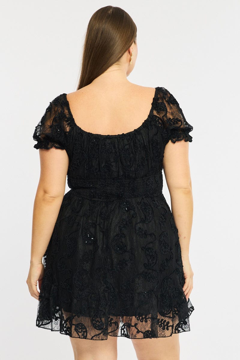 Black Skater Dress Short Sleeve Lace | You & All Black Skater Dress Short Sleeve Lace | You & All