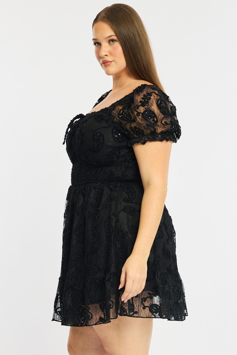 Black Skater Dress Short Sleeve Lace for YouandAll Fashion