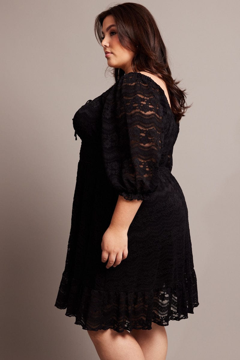 Black Half Sleeve Lace Minidress for YouandAll Fashion