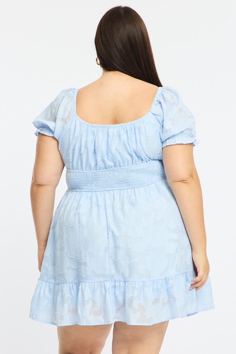 Blue Skater Dress Short Sleeve Jacquard for YouandAll Fashion