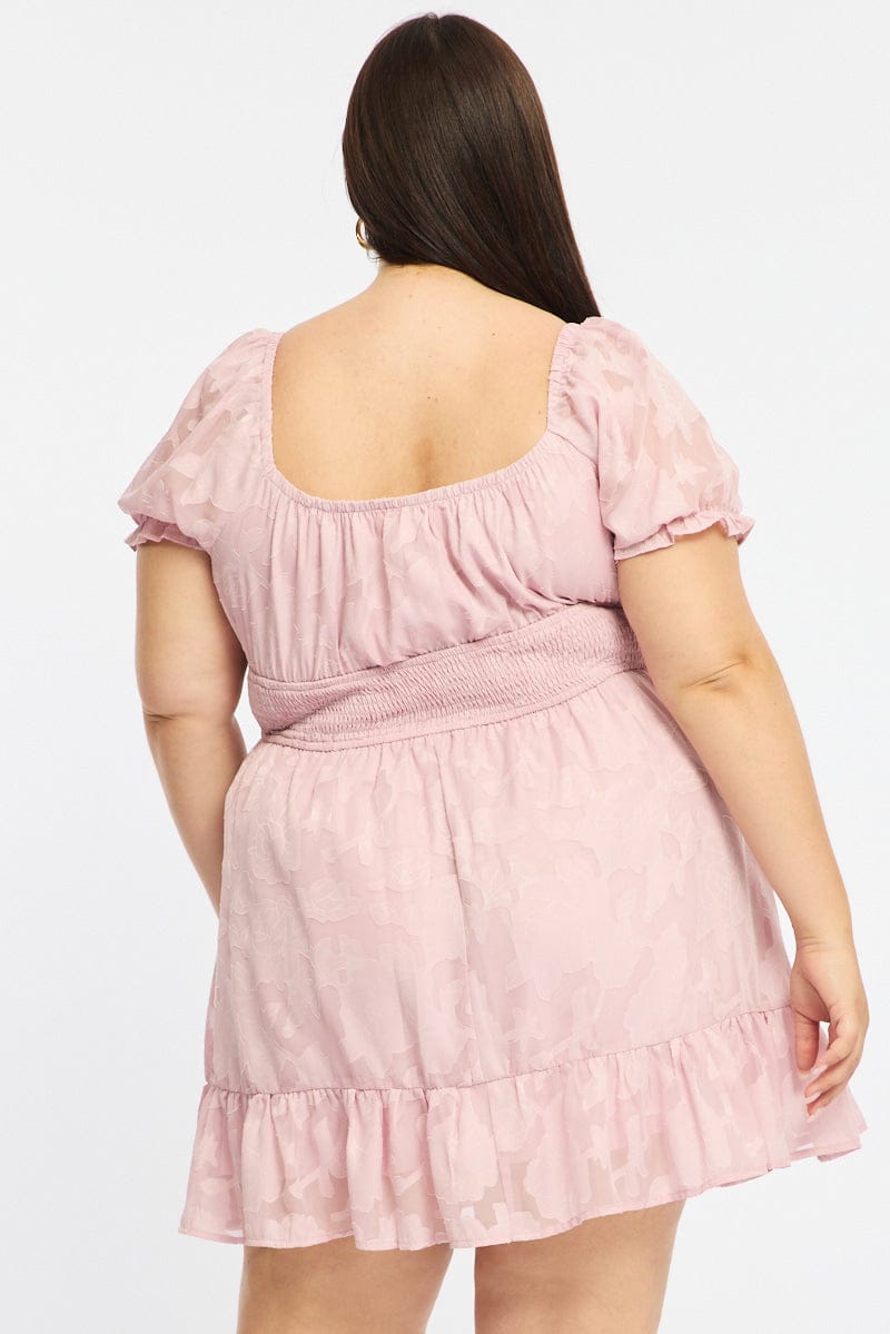 Pink Skater Dress Short Sleeve Jacquard for YouandAll Fashion