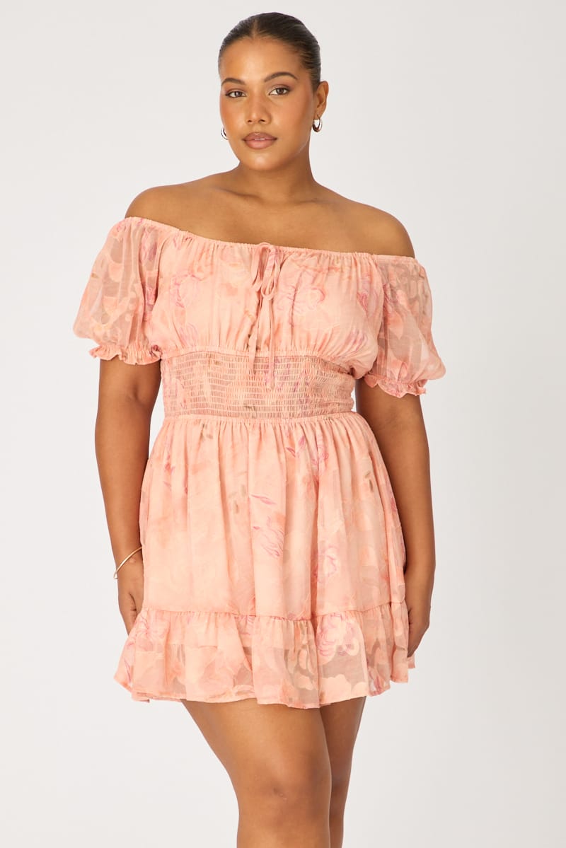 Pink Floral Skater Dress Short Sleeve Ruched for YouandAll Fashion