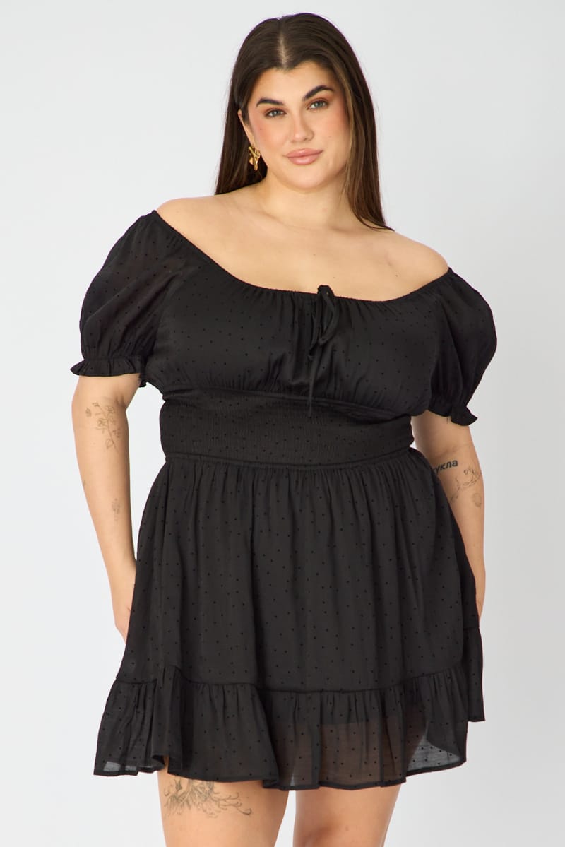Black Skater Dress Short Sleeve Polka Dot for YouandAll Fashion