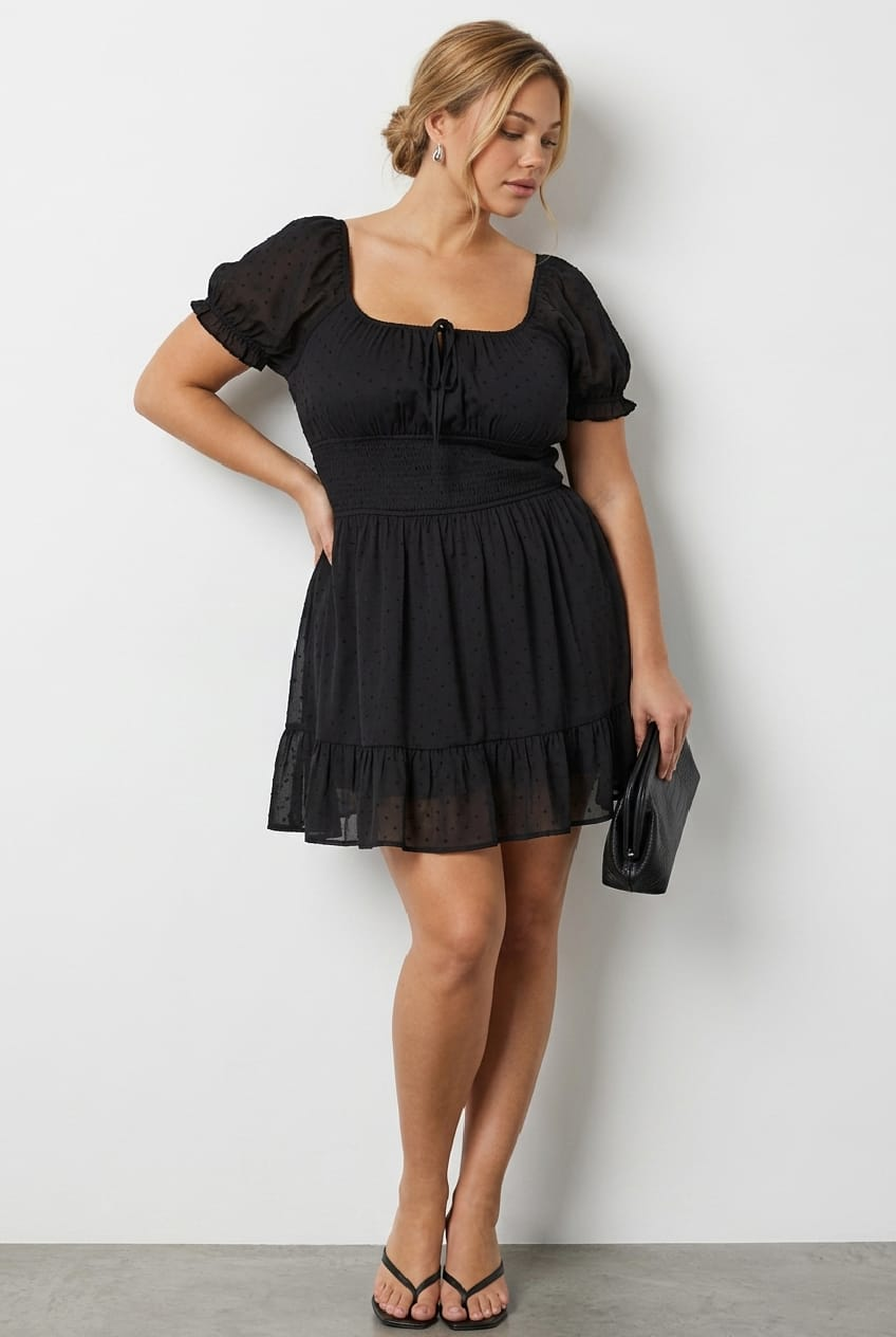 Black Skater Dress Short Sleeve Polka Dot for YouandAll Fashion