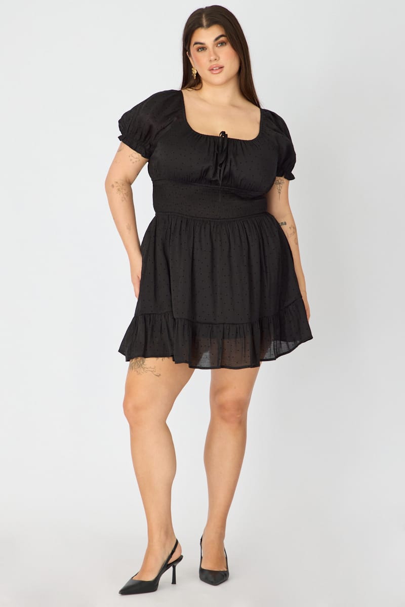 Black Skater Dress Short Sleeve Polka Dot for YouandAll Fashion