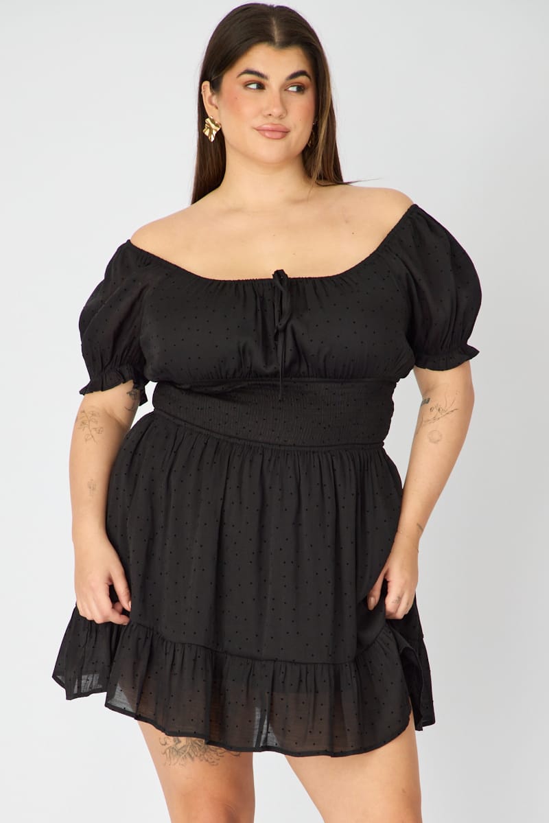 Black Skater Dress Short Sleeve Polka Dot for YouandAll Fashion