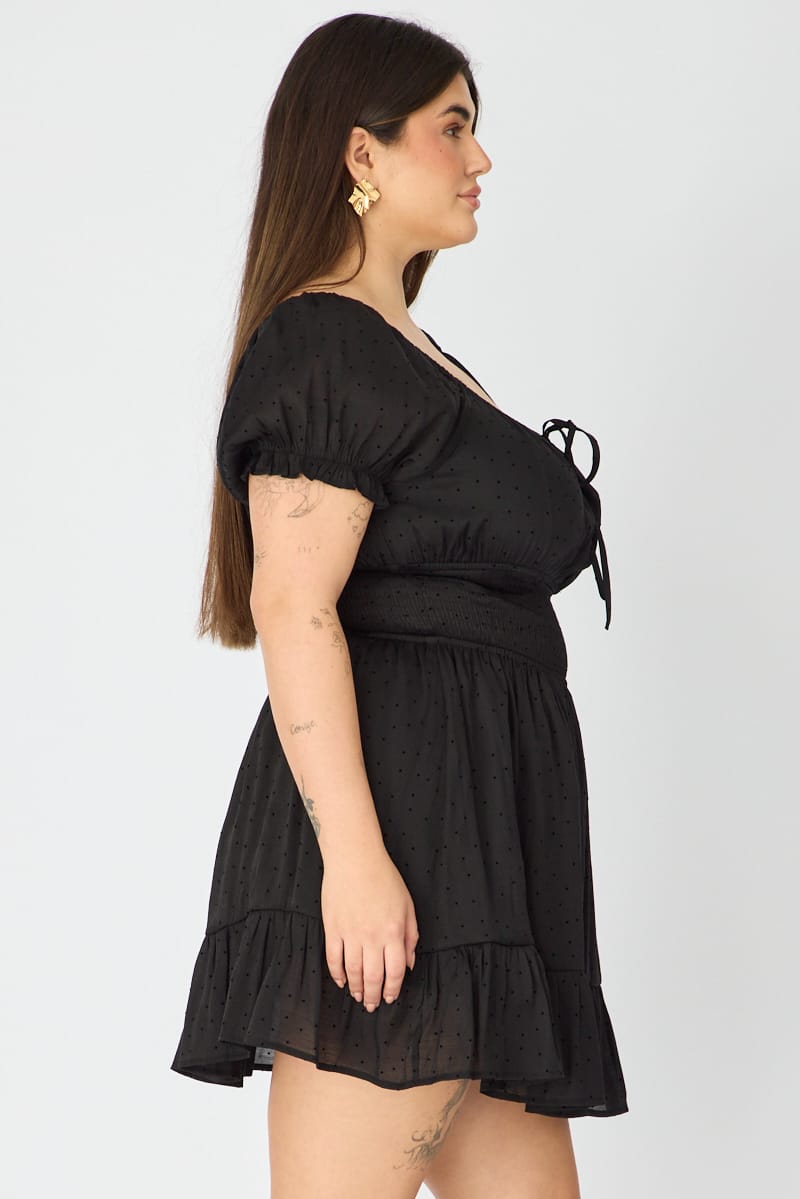 Black Skater Dress Short Sleeve Polka Dot for YouandAll Fashion