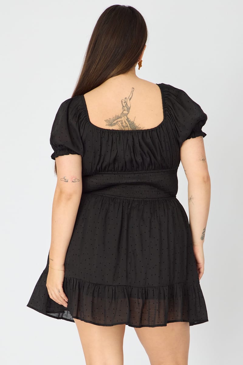Black Skater Dress Short Sleeve Polka Dot for YouandAll Fashion
