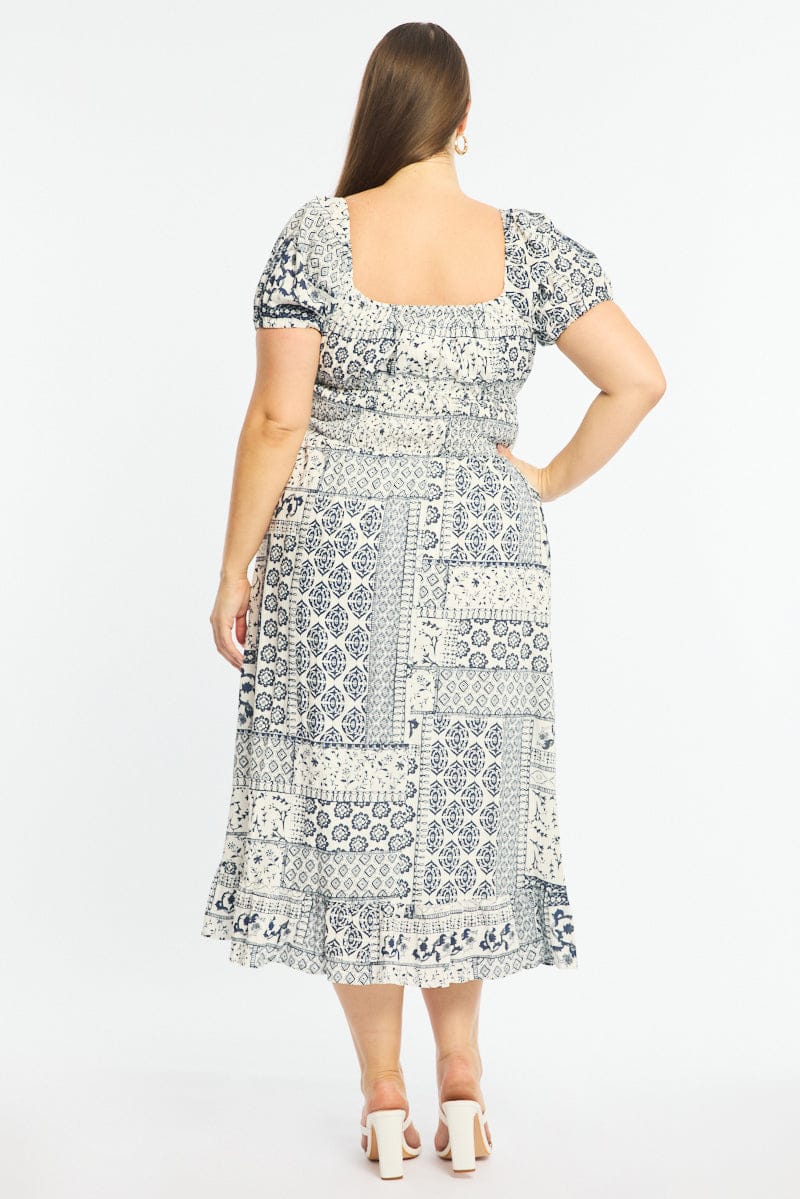 Blue Boho Maxi Dress Short Sleeve Linen Blend for YouandAll Fashion