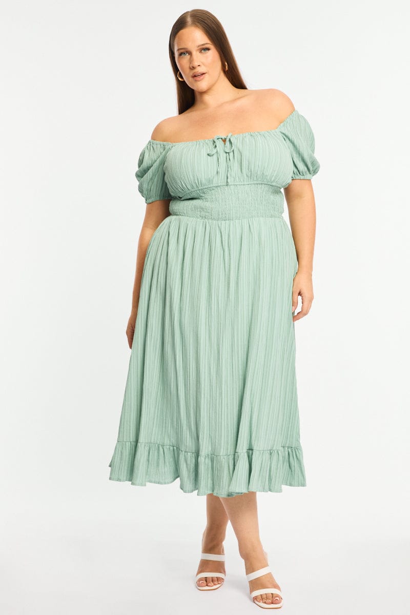 Green Maxi Dress Short Sleeve Textured for YouandAll Fashion