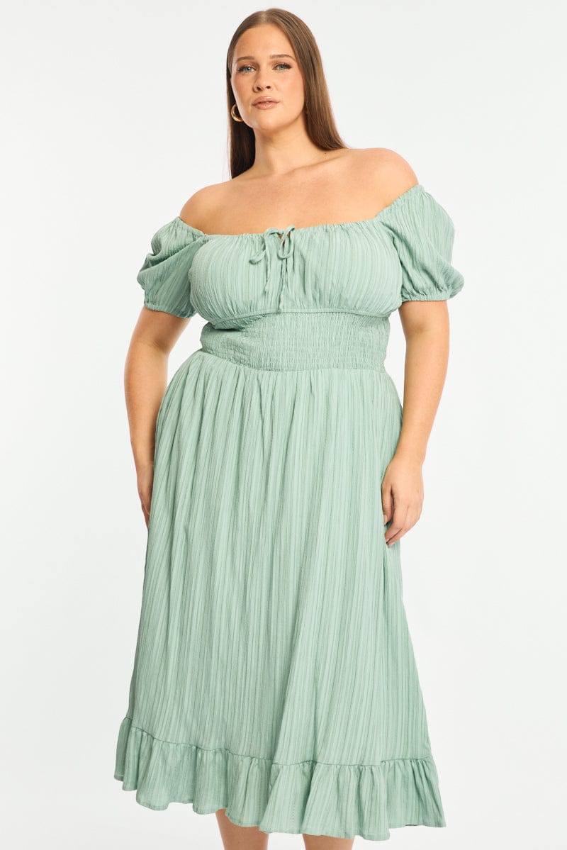 Green Maxi Dress Short Sleeve Textured for YouandAll Fashion
