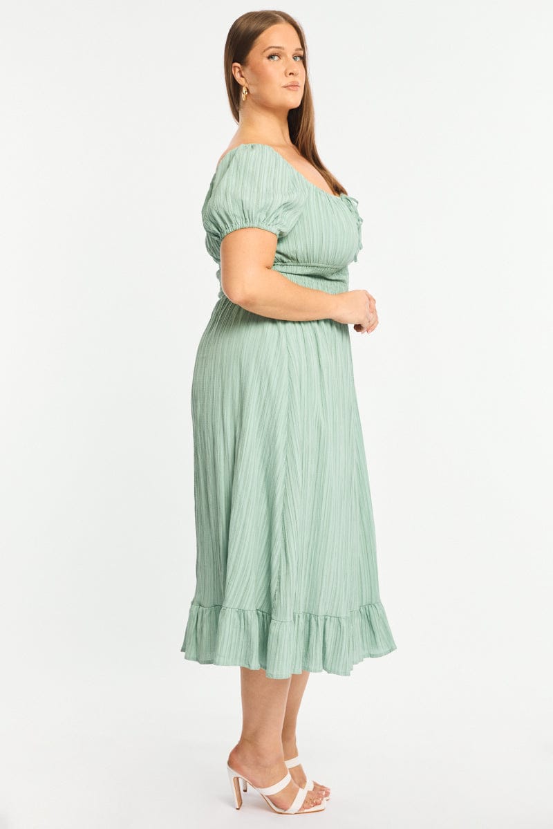 Green Maxi Dress Short Sleeve Textured for YouandAll Fashion