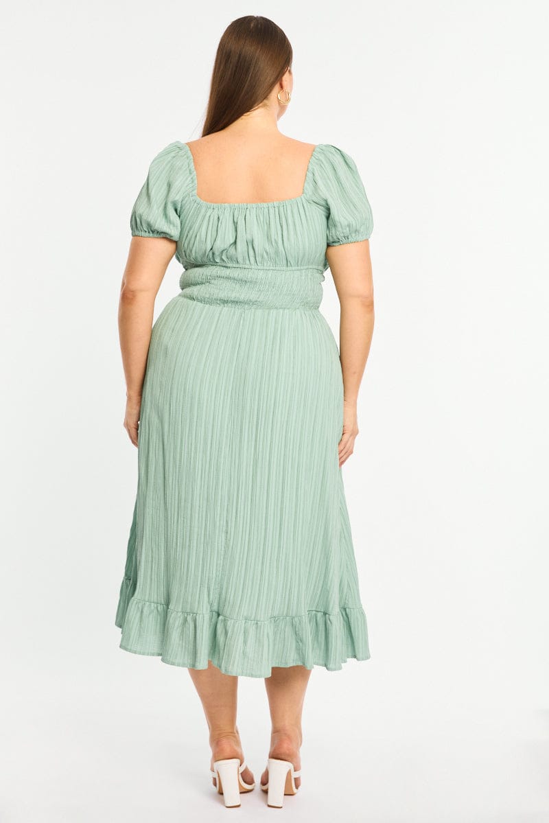 Green Maxi Dress Short Sleeve Textured for YouandAll Fashion