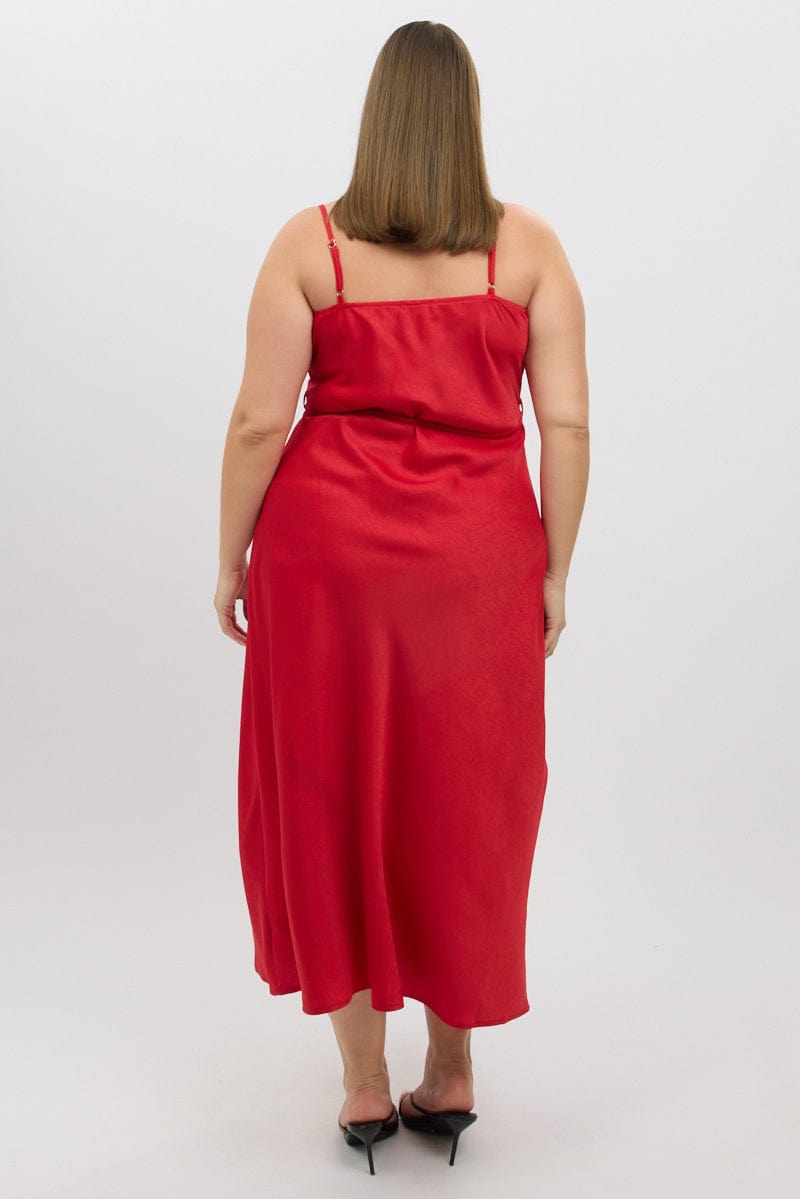 plus size silk slip dress Plus Size - Midi Satin Slip Dress