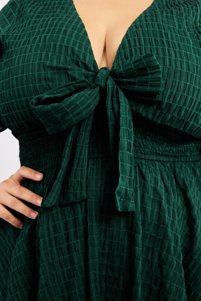 Green Tie Front Playsuit Short Sleeve for YouandAll Fashion