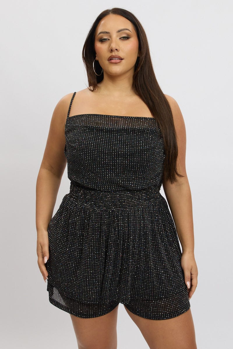 Black Playsuit Sleeveless Cowl Neck for YouandAll Fashion