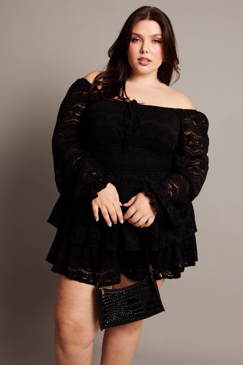 Black Lace Playsuit Long Sleeve for YouandAll Fashion