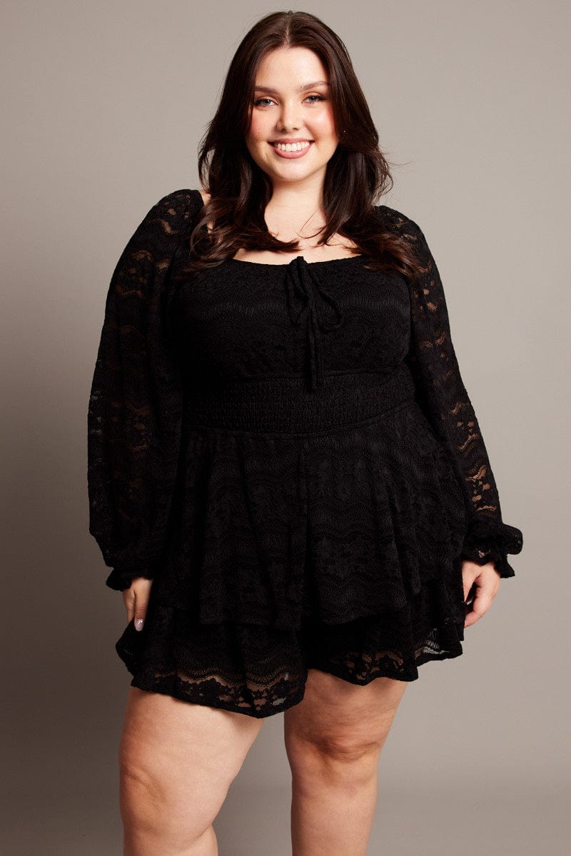 Black Lace Playsuit Long Sleeve for YouandAll Fashion