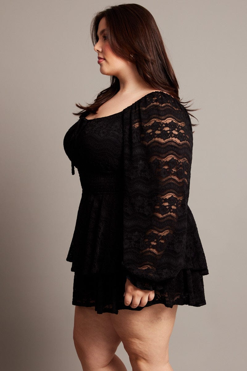 Black Lace Playsuit Long Sleeve for YouandAll Fashion