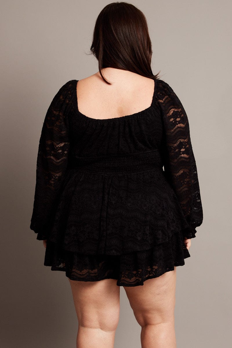 Black Lace Playsuit Long Sleeve for YouandAll Fashion