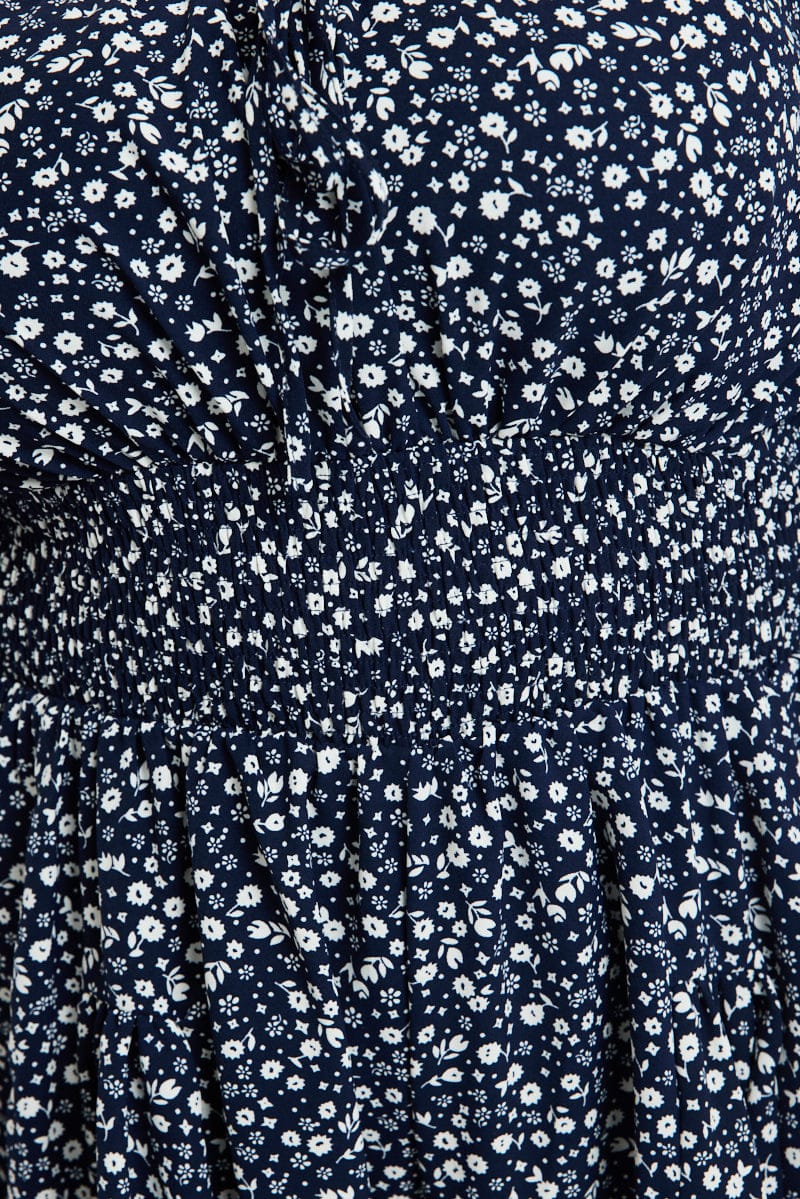 Blue Ditsy Playsuit Short Sleeve Ruched Bust for YouandAll Fashion