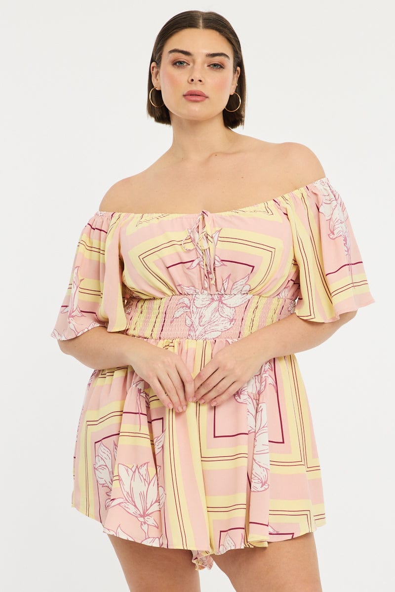 Pink Floral Playsuit Short Sleeve Floral for YouandAll Fashion